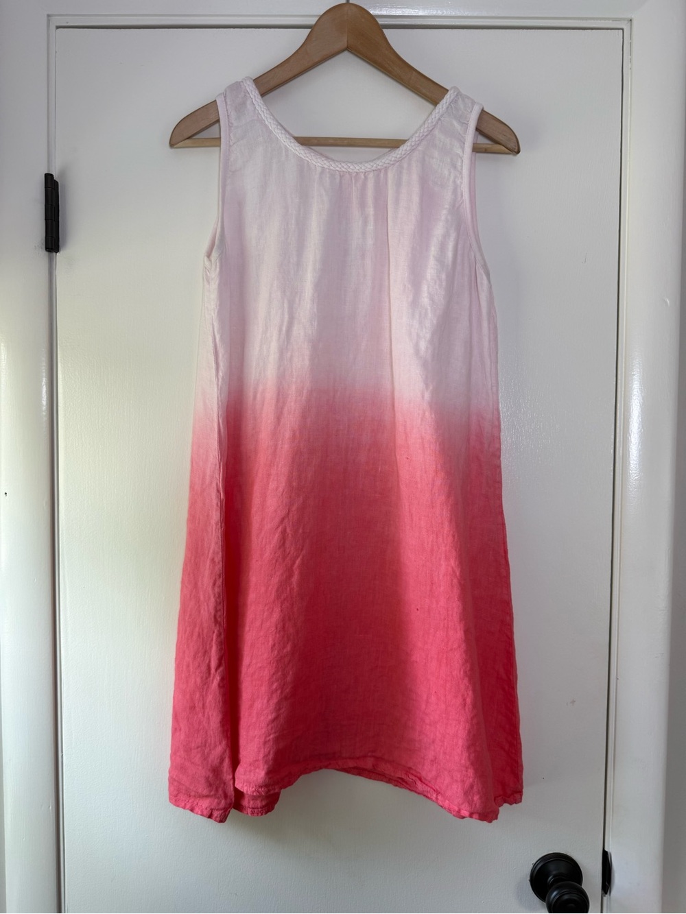 Vasna Italian Linen Dip Dye Ombré Sleeveless A-Line Dress Boho Chic Soft Girl